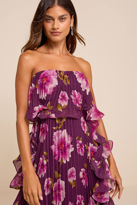 Andri Purple Floral Pleated Ruffled Maxi Dress 3