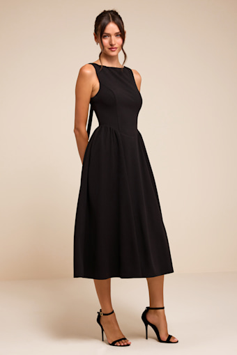 Kenly Black Boat Neck Cutout Midi Dress 4