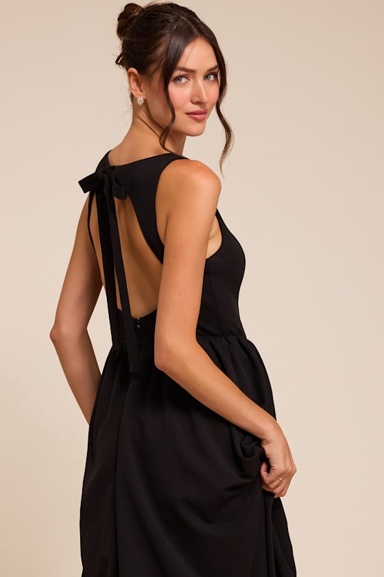 Kenly Black Boat Neck Cutout Midi Dress 6