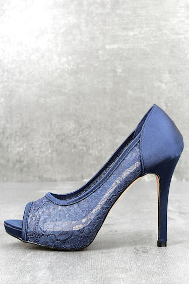 Navy Peep-Toe Heels Lace Peep-Toe Heels Peep-Toe Pumps Lulus
