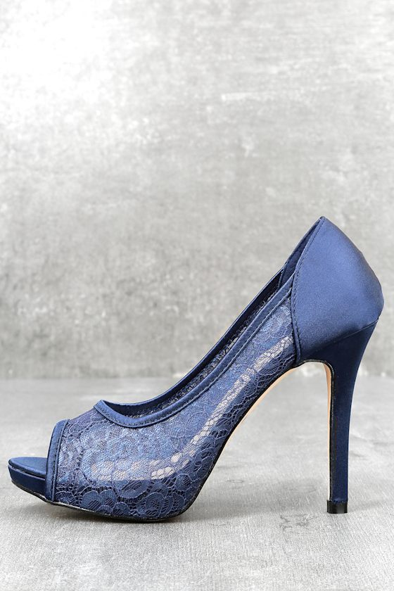 Alannah Navy Lace Peep-Toe Heels 1