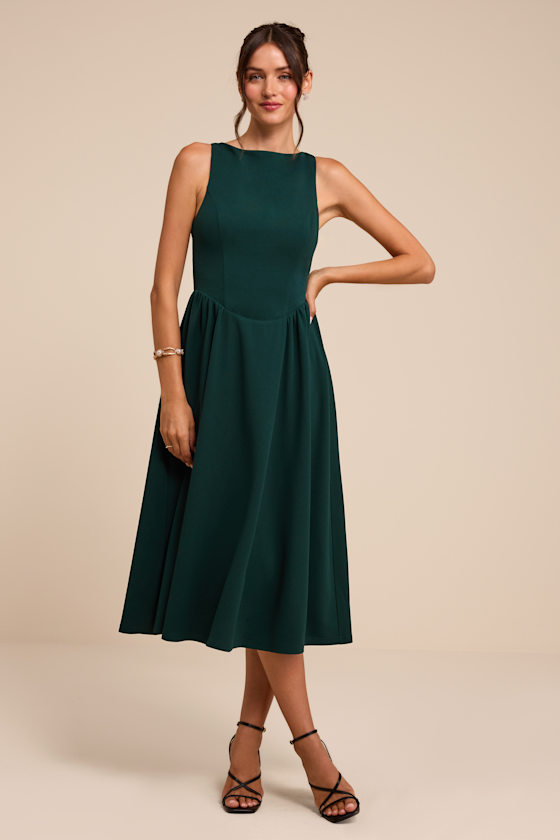 Kenly Emerald Boat Neck Cutout Midi Dress 2