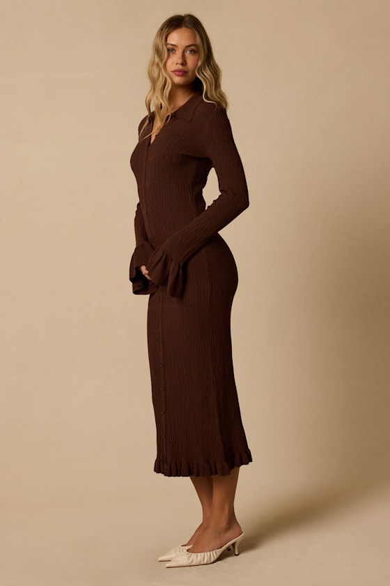 Benson Brown Ribbed Midi Sweater Dress - thumbnail 4