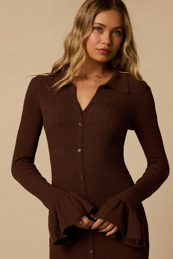 Benson Brown Ribbed Midi Sweater Dress - thumbnail 5