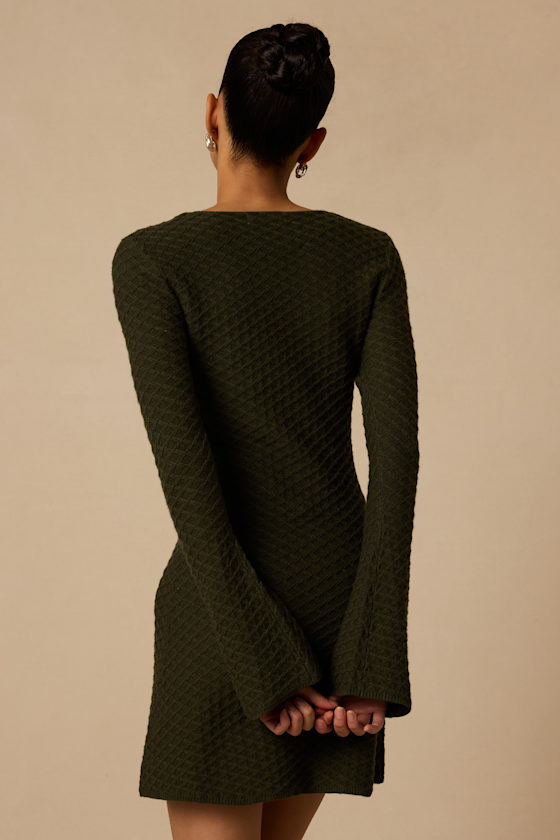 Wesley Dark Olive Green Button-Front Sweater Dress - thumbnail 3