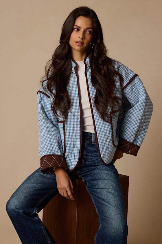 Daisy Blue Gingham Quilted Jacket - thumbnail 4