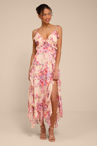 Rylee Cream Multi Floral Tie-Strap Midi Dress 1