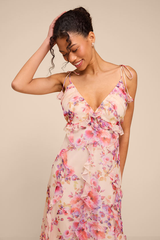 Rylee Cream Multi Floral Tie-Strap Midi Dress 2