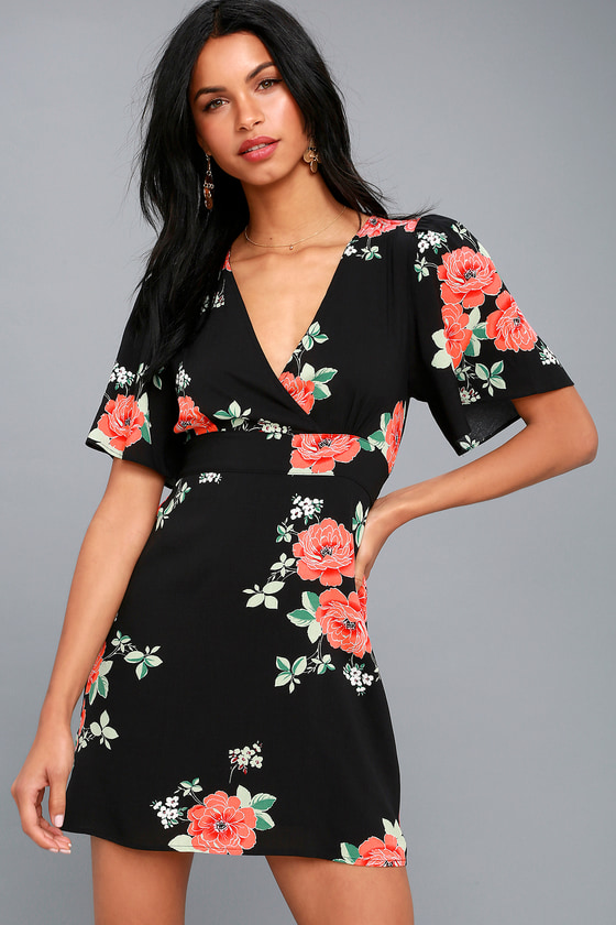 Chic Floral Dress - Black Floral Dress - Wrap Dress - Lulus