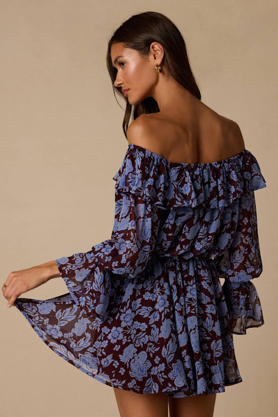 Inde Plum Floral Off-the-Shoulder Mini Dress - thumbnail 3