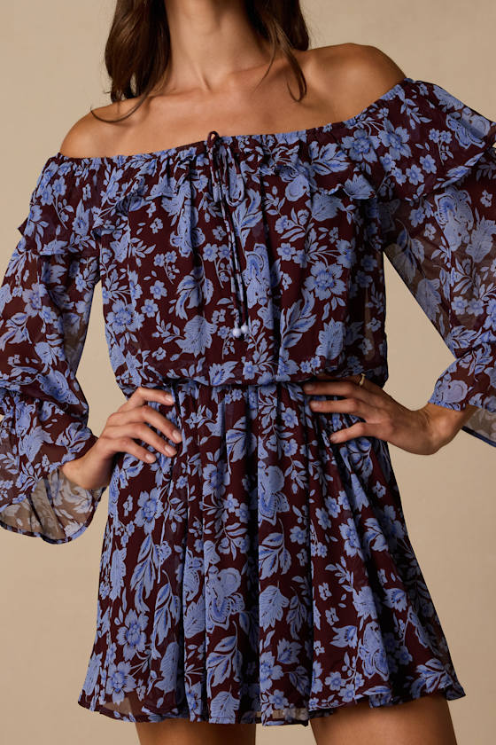 Inde Plum Floral Off-the-Shoulder Mini Dress - thumbnail 4
