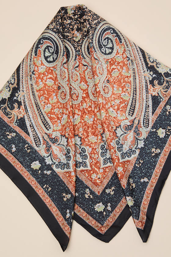 Joy Black Multi Paisley Satin Scarf - thumbnail 4