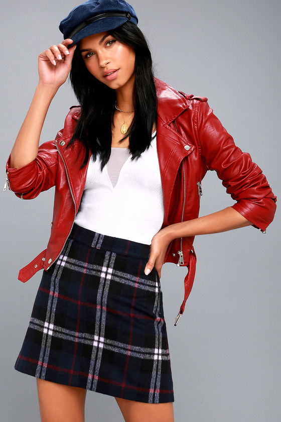 Navy blue plaid a line skirt hotsell