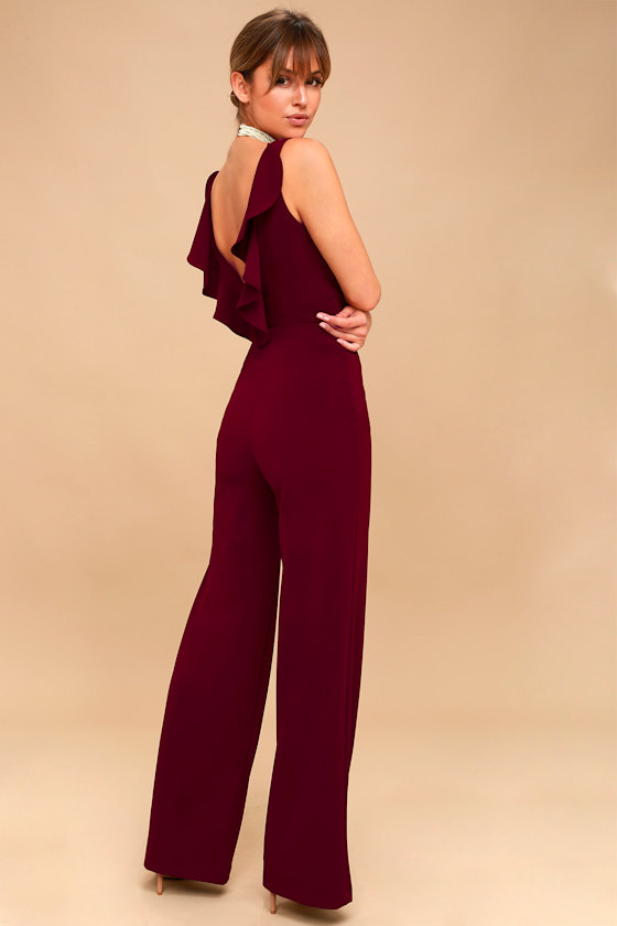 Enamored Burgundy Backless Jumpsuit 3