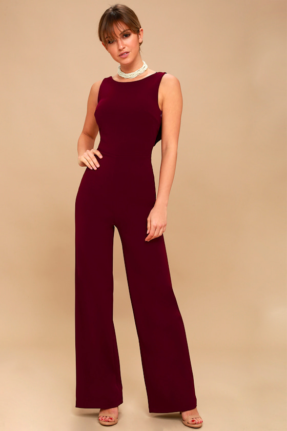 Enamored Burgundy Backless Jumpsuit 2