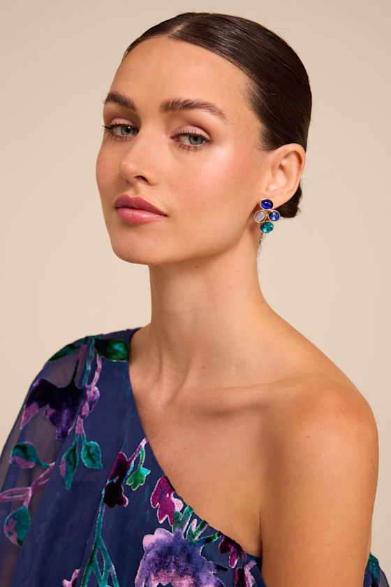 Naya Blue Multi Rhinestone Statement Earrings - thumbnail 3