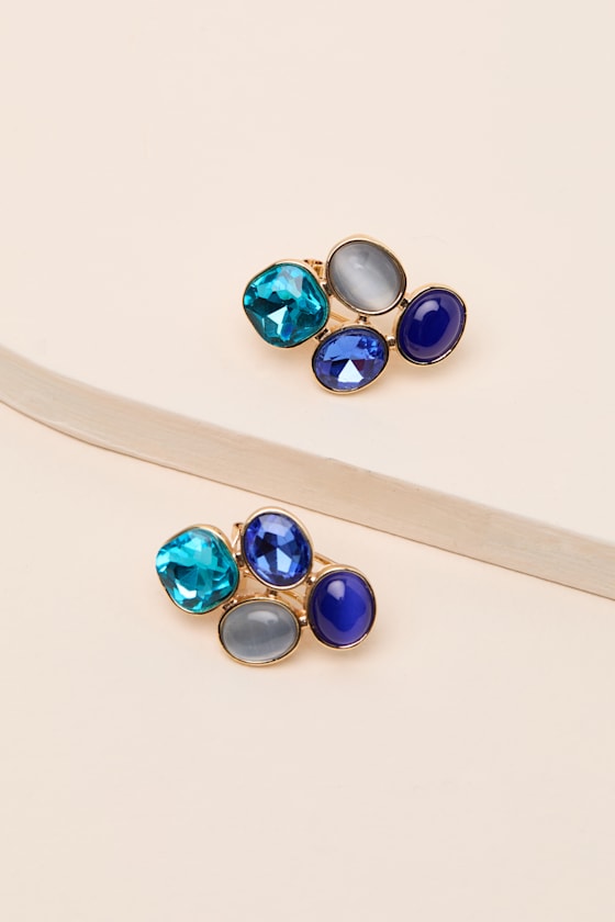 Naya Blue Multi Rhinestone Statement Earrings - thumbnail 4
