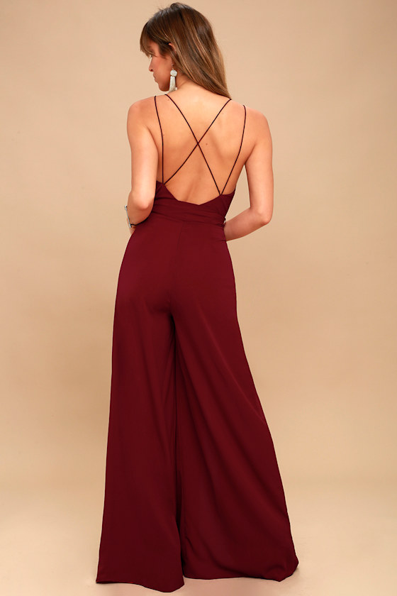 Hype Dream Wine Red Backless Wide-Leg Jumpsuit 4