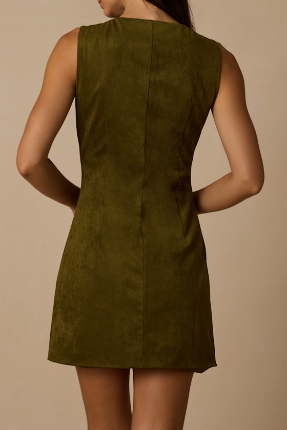 Danny Olive Suede Button-Front Mini Dress - thumbnail 3
