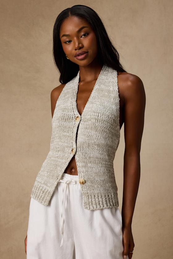 Teresa Heather Grey Halter Sweater Top 1