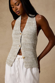 Teresa Heather Grey Halter Sweater Top 6