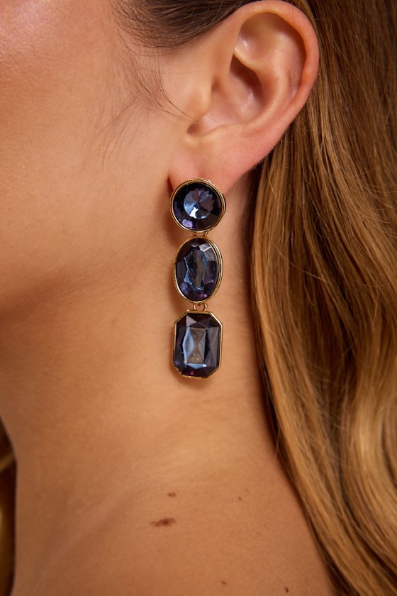 Zephyr Navy Blue Rhinestone Drop Earrings 1