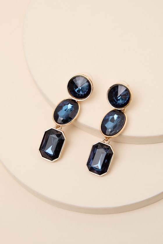 Zephyr Navy Blue Rhinestone Drop Earrings 2