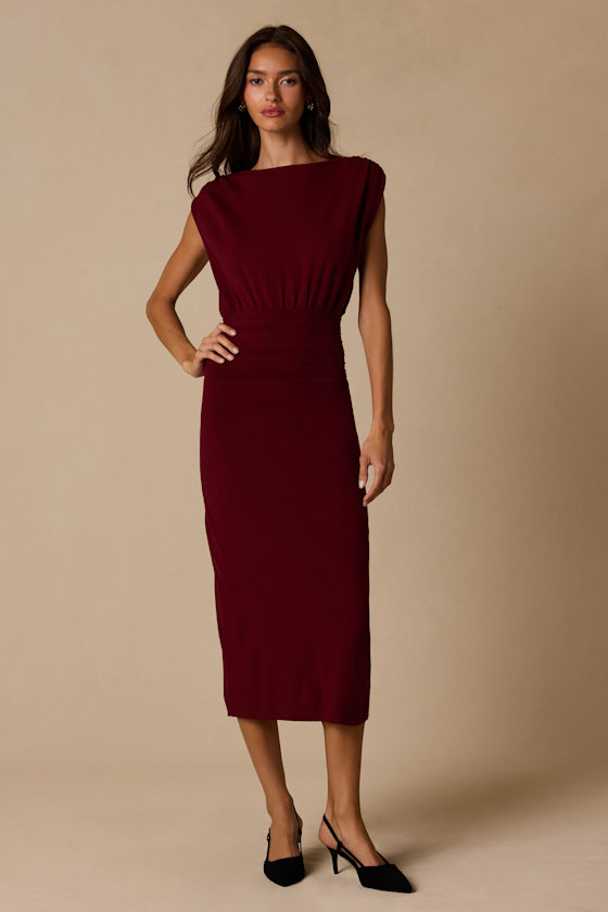 Brennan Burgundy Knit Midi Sweater Dress