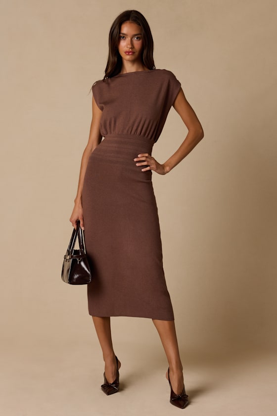 Brennan Brown Knit Midi Sweater Dress