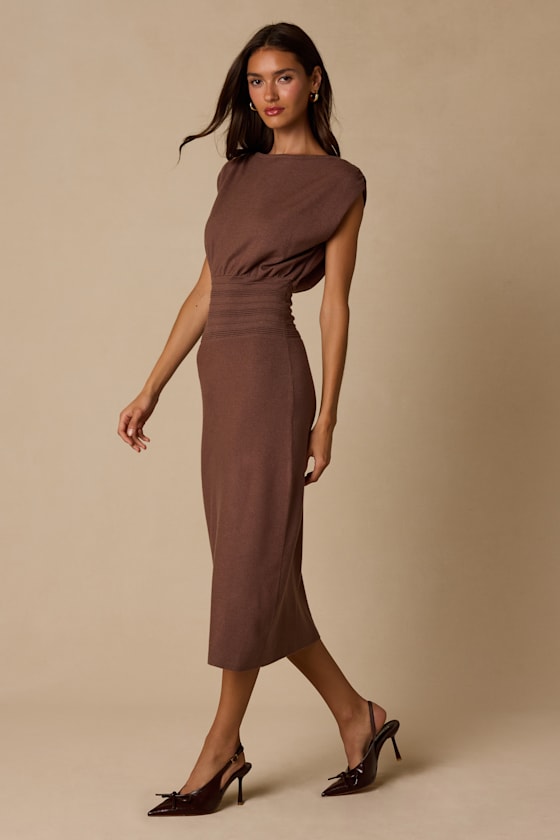 Brennan Brown Knit Midi Sweater Dress - thumbnail 4