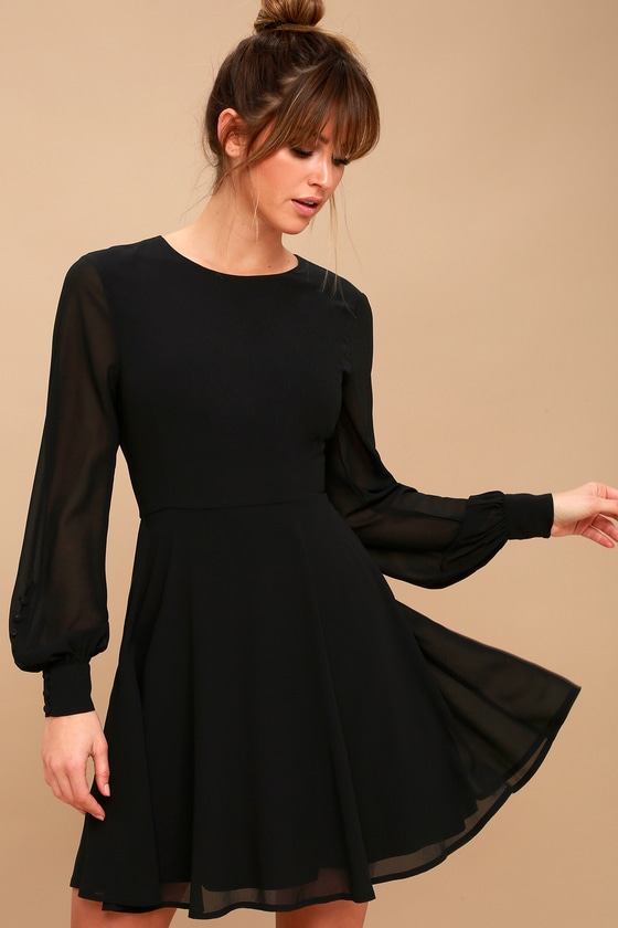 Chic Black Dress - Long Sleeve Dress - Button Cuff Dress - Lulus