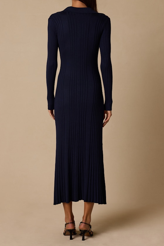 Quincy Navy Blue Collared Sweater Dress - thumbnail 3