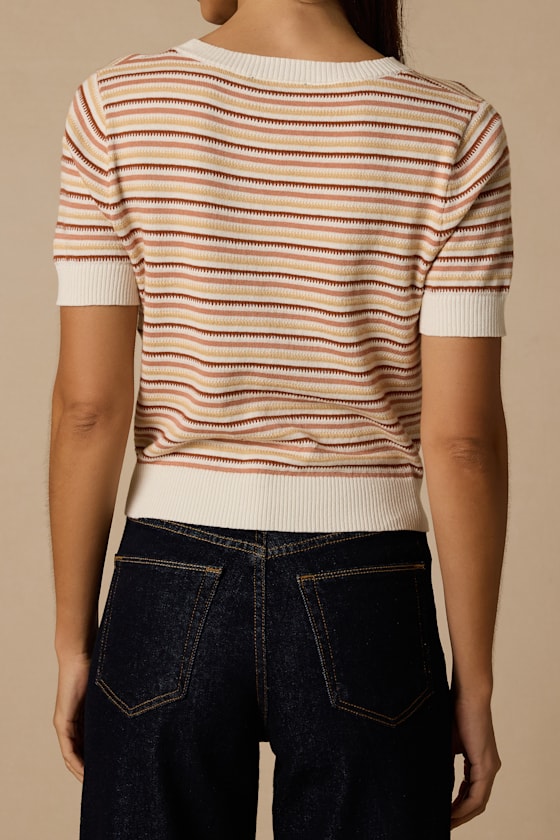 Fischer Ivory Striped Short Sleeve Sweater Top - thumbnail 3