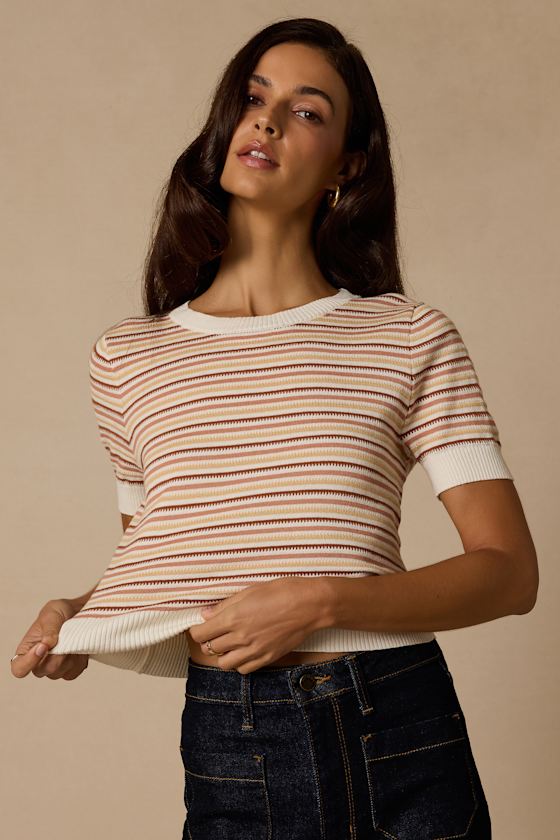 Fischer Ivory Striped Short Sleeve Sweater Top - thumbnail 5