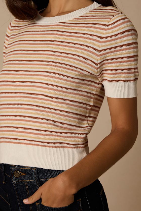 Fischer Ivory Striped Short Sleeve Sweater Top - thumbnail 2
