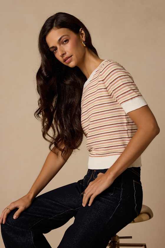 Fischer Ivory Striped Short Sleeve Sweater Top