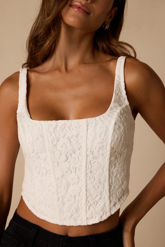Reya White Lace Cropped Corset Top - thumbnail 4