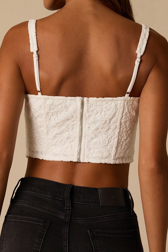 Reya White Lace Cropped Corset Top - thumbnail 5