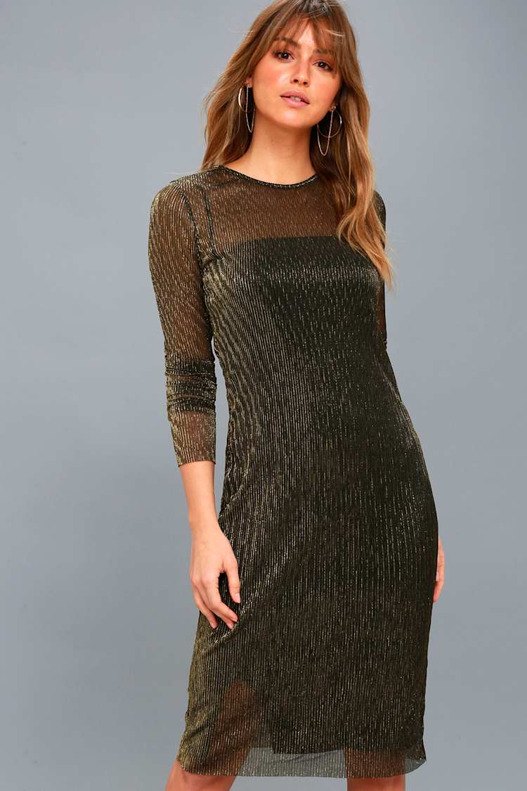 black and gold long sleeve bodycon dress Gold and Black Sequined Short Dress with Open Back main image 0