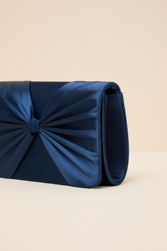 Carmelita Navy Blue Satin Bow Clutch - thumbnail 4