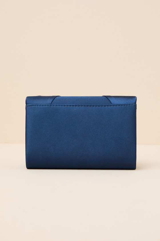 Carmelita Navy Blue Satin Bow Clutch - thumbnail 5