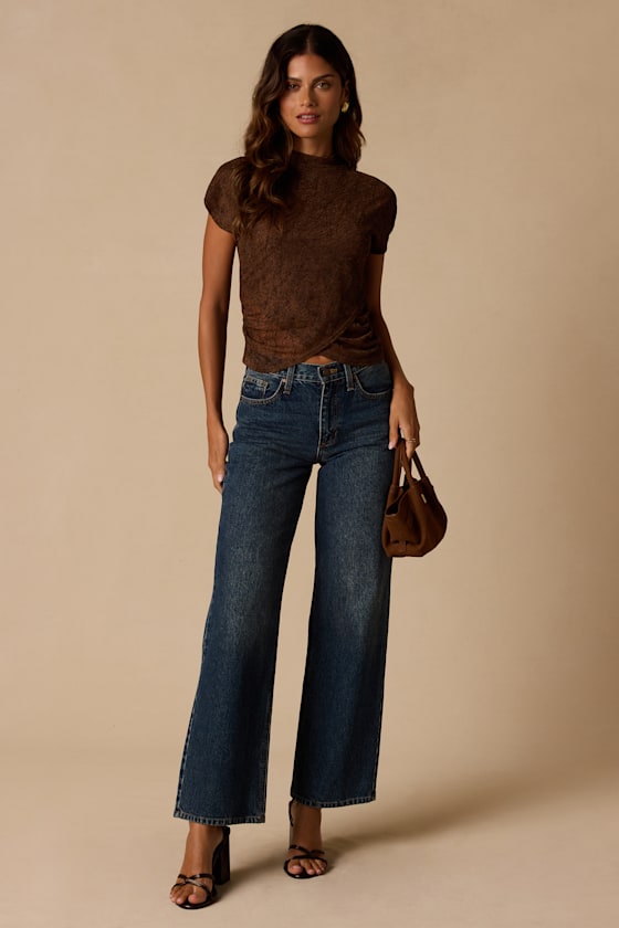Daven Dark Brown Lace Short Sleeve Top - thumbnail 3