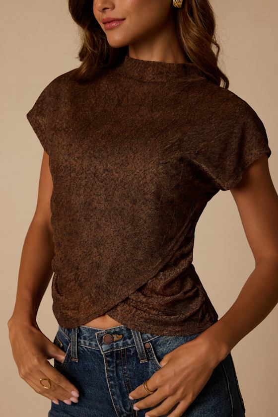 Daven Dark Brown Lace Short Sleeve Top - thumbnail 4