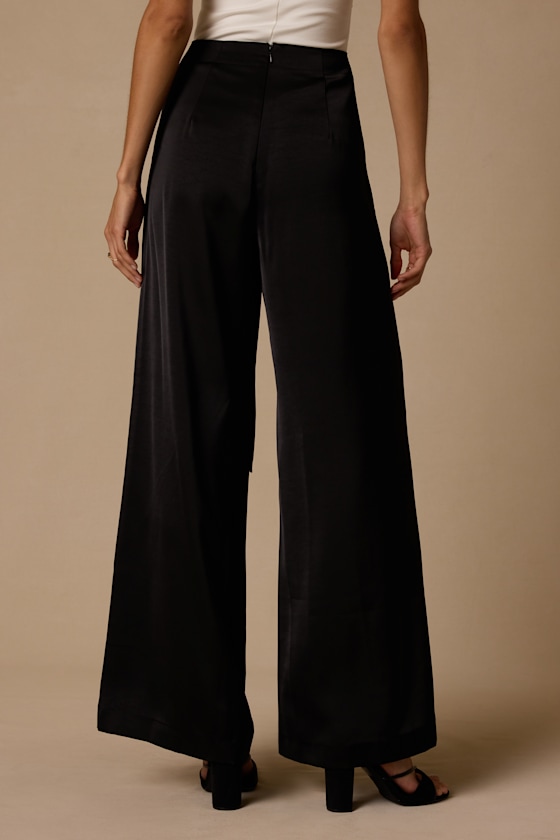 Ivaya Black Satin Sash Wide-Leg Pants - thumbnail 3