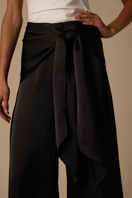 Ivaya Black Satin Sash Wide-Leg Pants - thumbnail 4