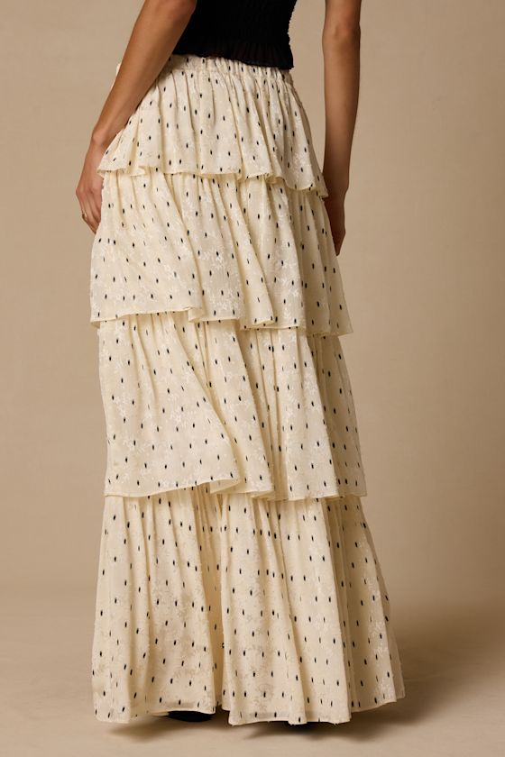 Deedee Ivory Polka Dot Tiered Maxi Skirt - thumbnail 3