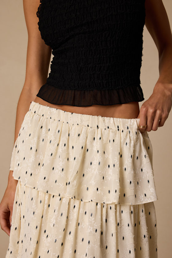 Deedee Ivory Polka Dot Tiered Maxi Skirt - thumbnail 4