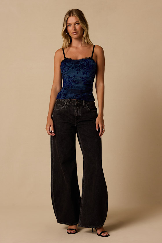Walton Blue Floral Velvet Layered Cami Top - thumbnail 3