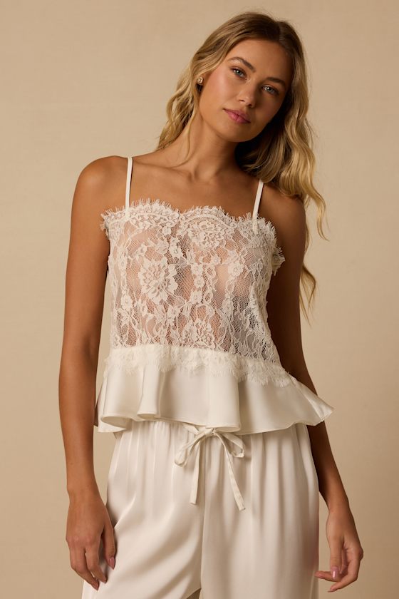 Willa Ivory Lace Pajama Cami Top - thumbnail 4