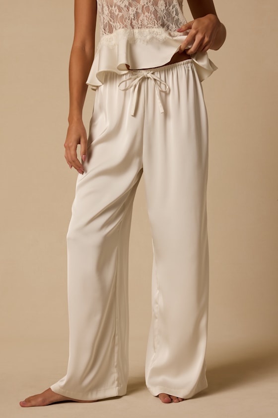 Willa Ivory Satin Pajama Pants - thumbnail 3